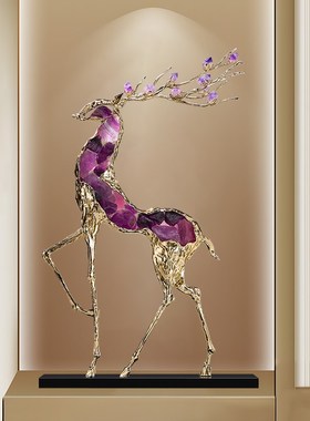 轻奢水晶招财鹿摆件客厅入户玄关酒柜办公室O高档装饰公司开业礼