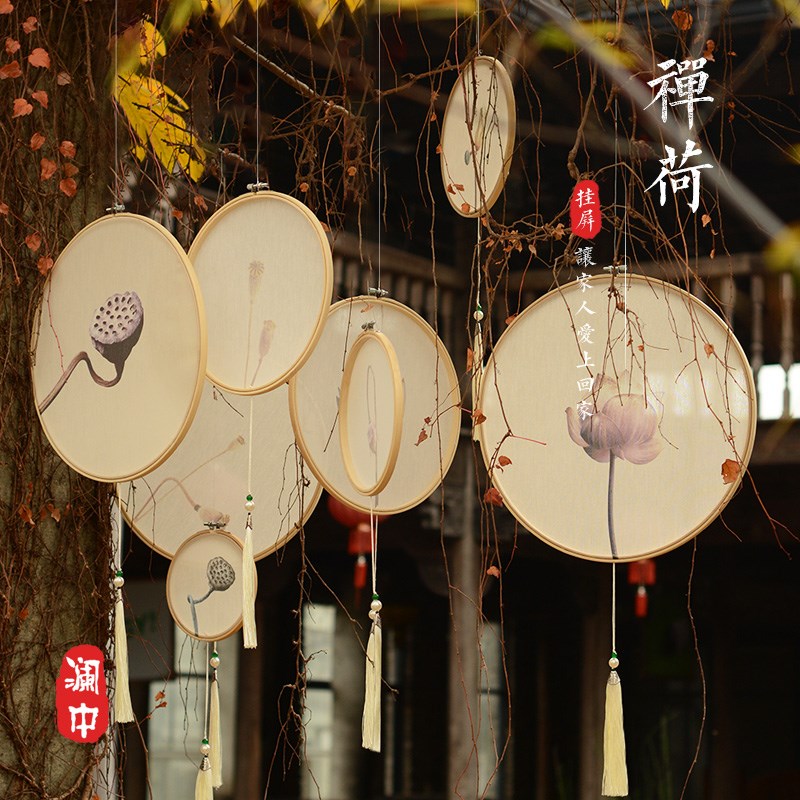 中国古风竹e绣绷挂饰吊饰品教室走廊门厅民宿橱窗环创摄影装饰布