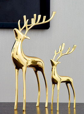 纯铜轻奢摆件样板间书房客厅玄关电视H柜酒柜创意家居铜鹿软装饰