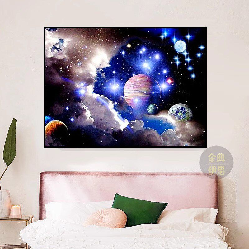 梦幻太空星球风景钻石画2024新款客厅儿童卧室5d点贴钻十字绣满钻