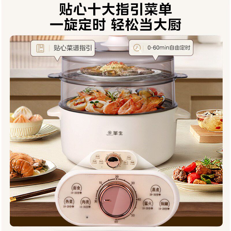 华生电蒸锅多功能家用三层定时蒸煮一体锅早餐机蒸热菜蒸馒头包子