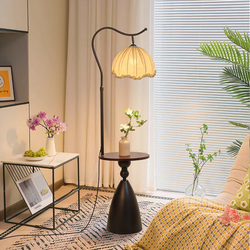 客厅落地灯沙发旁边高级感中古风卧室台灯床头柜置物立式一体灯具