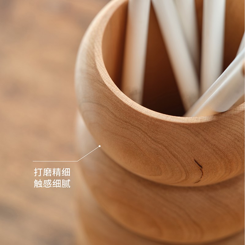 木墨生活 几何笔筒 复古原木筒实木质收纳筒简约办公置物桌面摆件