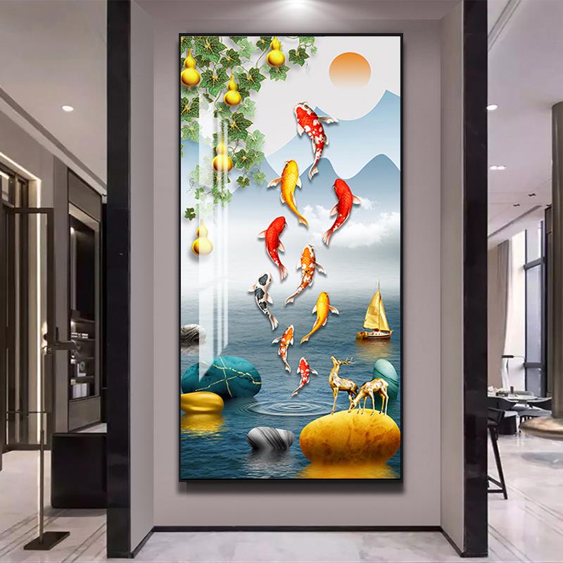 新款玄关客厅钻石画满钻九鱼图葫芦手工自己贴钻十字绣线绣5d竖版