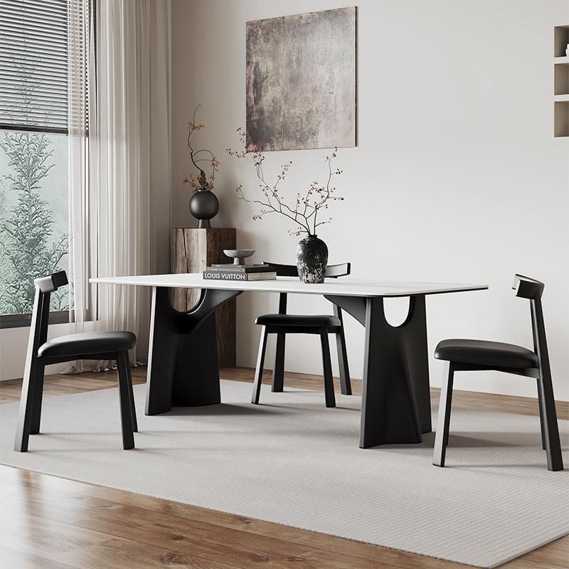 法式复古风实木岩板餐桌家用轻奢现代简约小户型白蜡木餐桌椅组合