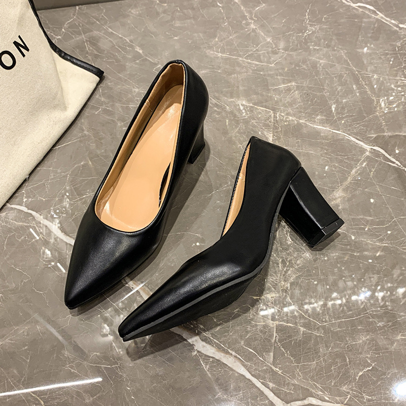 速发高跟鞋空软舒适乘前鞋黑色职业工装底台礼仪中跟工作单鞋