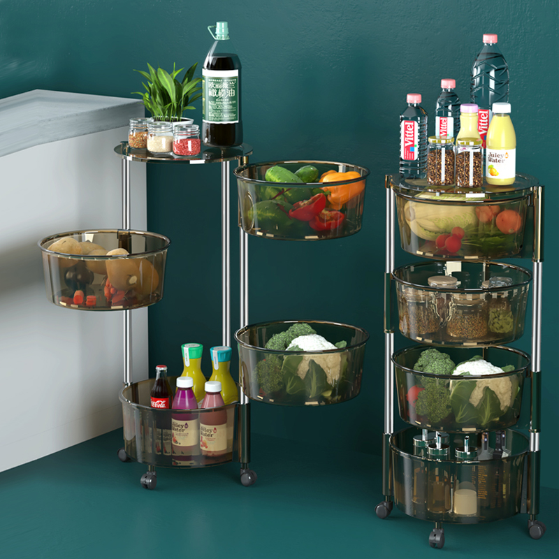 速发厨房多功能旋转置物食家用落菜多层零架小推车水果蔬地篮子收
