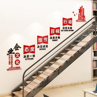 企业文化墙设计办公室楼梯墙面装饰公司团队激励志标语3d立体墙贴