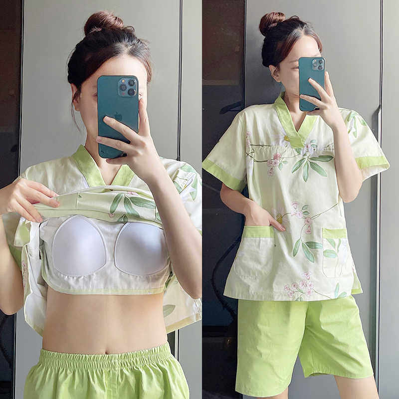 和风 印花100%纯棉情侣家居女款加胸垫汗蒸服浴服套装大码女男童