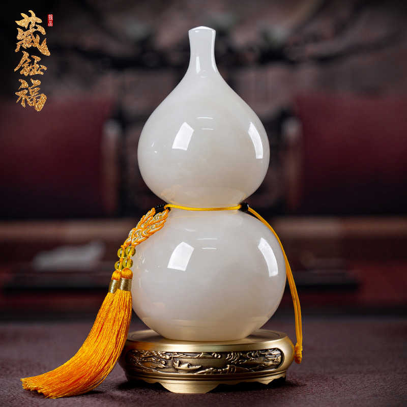 天然玉石葫芦摆件客厅玄关书房电视柜摆件博古架装饰乔迁新居礼