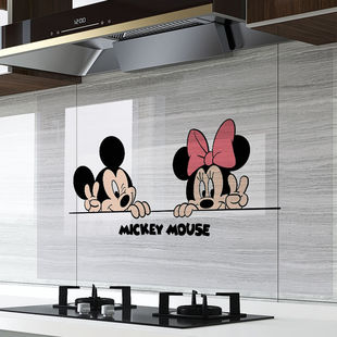 米奇厨房防油贴纸防火耐高温防水自粘可擦洗油烟机灶台用墙纸贴膜