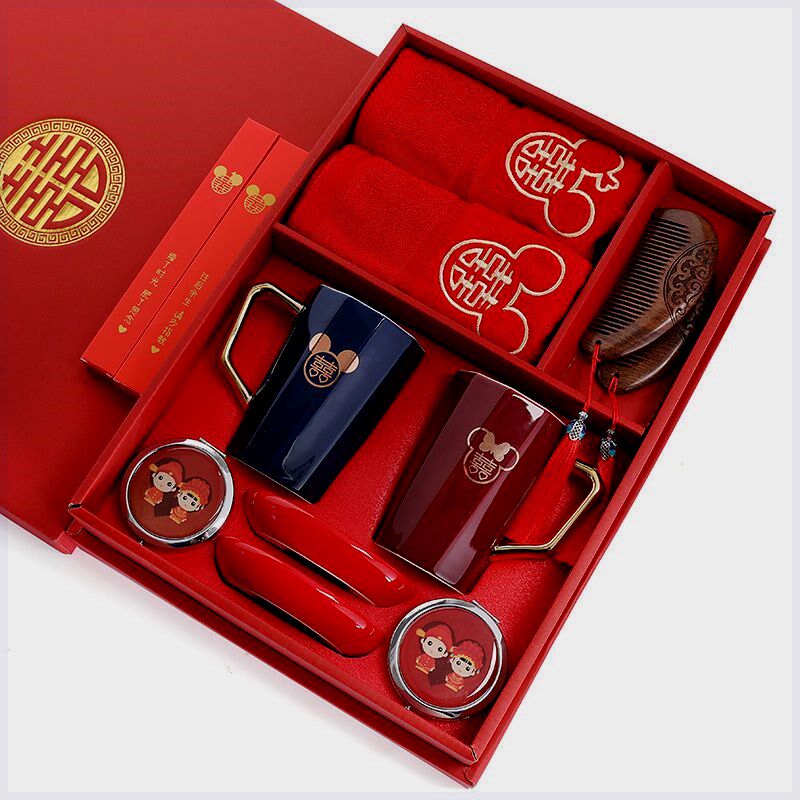 结婚牙刷杯子套装创意陶瓷洗漱杯红色一对漱口杯新婚女方出嫁陪嫁