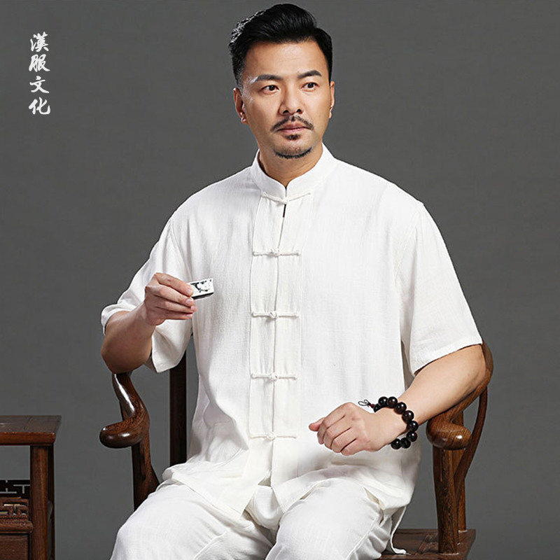 太极服棉麻套装男佛系禅修居士民族风太极拳练功服武术表演服白色