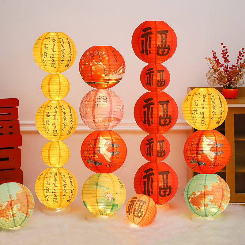 2025新款蛇年装饰纸灯笼立柱落地红灯笼过年春节活动氛围布置摆件