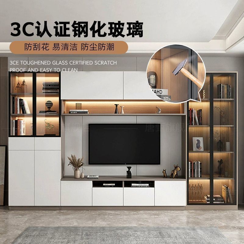 实木落地电视柜一体满墙电视背景墙定制电视机柜客厅收纳柜包安装