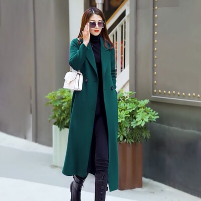 DFWOOLEN2024修身洋气时尚气质显瘦中长款双面羊毛大衣新