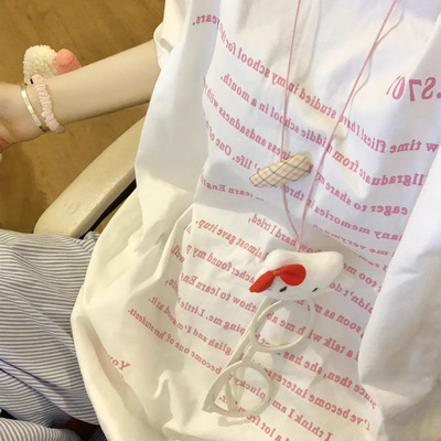 美式复古粉色字母印花短袖t恤女