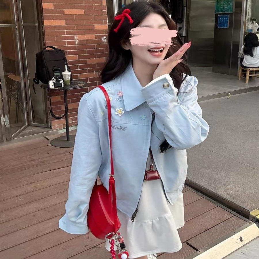 春装女款2025年开春新款外套宽松百搭小个子刺绣翻领夹克棒球服潮