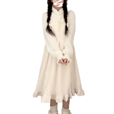 白色高领连衣裙女春秋针织高级感