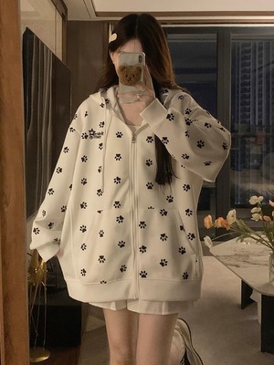 新款宽松外套女秋季休闲猫爪卫衣