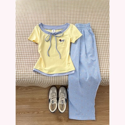 正肩短袖女t恤夏季新款假两件