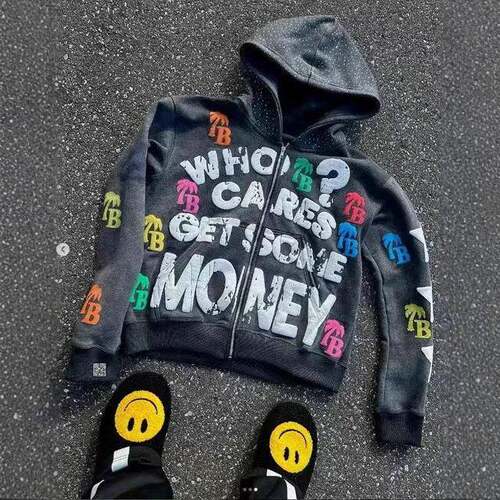 Personalized Letter Pattern Hoodies Y2K Unisex Zipper