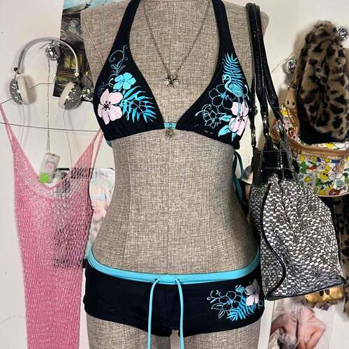 Leopard Print Halter Neck Top and Shorts Set Y2K Fashion