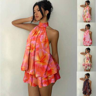 Women's Mini Dress  Chiffon Elegant Ruffled Butter Halter