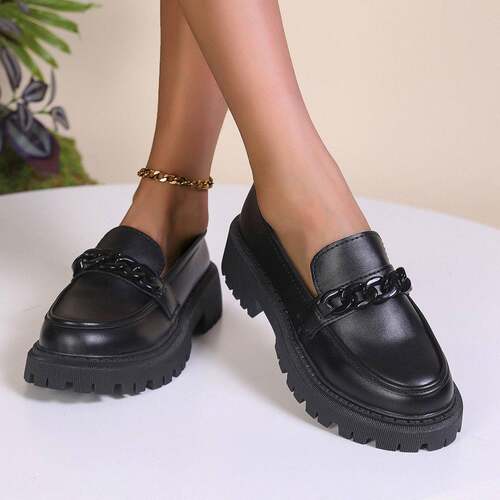 Women's Chunky Heel Thick-Sole Slip-On Loafers Rubber