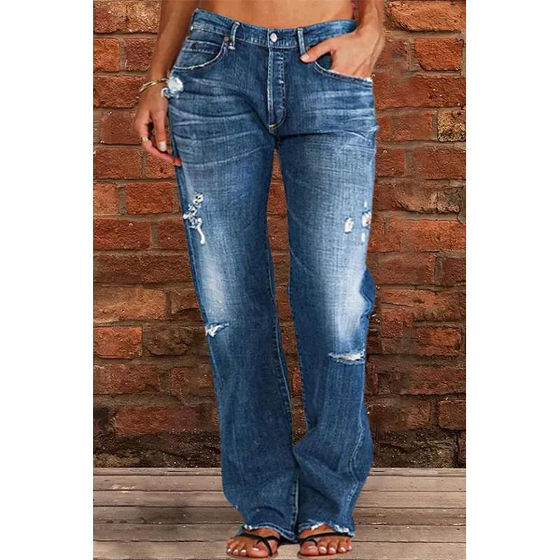 Women's Ripped Jeans Mid Rise Straight Leg Denim Jean Plus图片