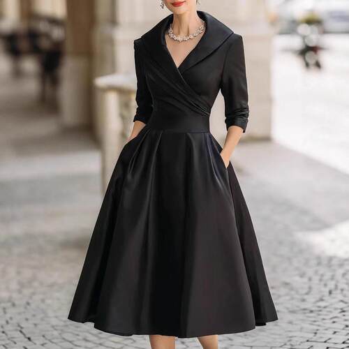Women's Solid Color Dress Long Sleeve Shirt Dress with