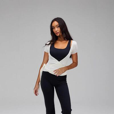 2PCS Womens Strap Casual Suit Cross Wrap Tie Tops Long