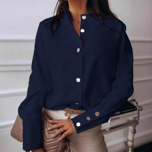Women's solid color fashionable casual button-down shirt