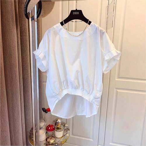 Solid Color Woven Casual Shirt Blouses Loose Batwing Sleeve
