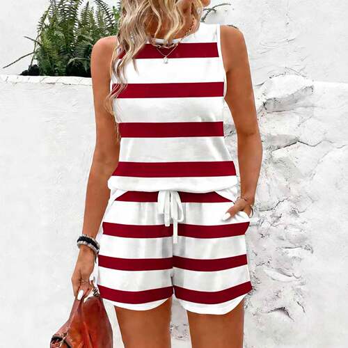 Two-piece Set Women's Striped Print Tank Top & Shorts
