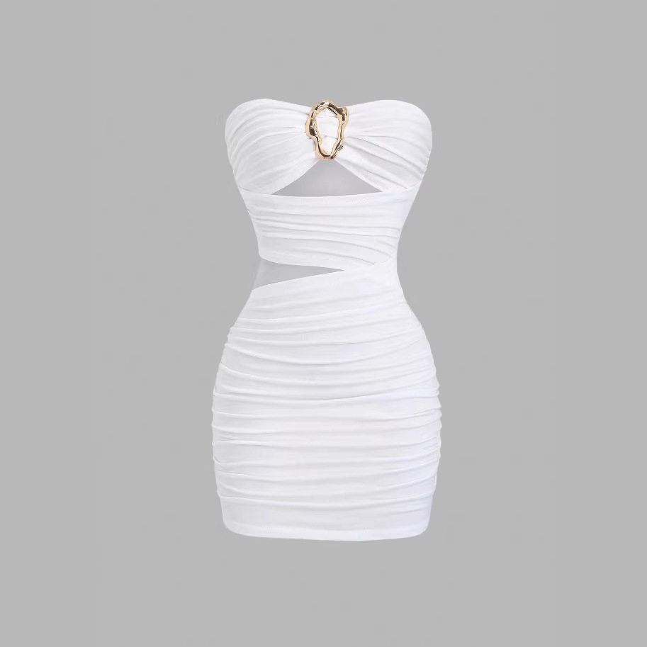 Womens New Fashion Comfortable Knitted Halter Dress Metal - 实物图