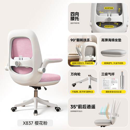 X837人体办工学椅电脑椅儿童学习专用椅公椅可降学生舍靠升背宿椅