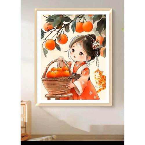 心想事橙十字024新款高级感绣卡通年轻客厅卧室挂人画 画简单EPC2