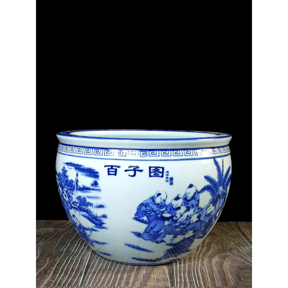 花盆陶瓷彷古青瓷花器景德镇小鱼缸泡覆菜坛客景厅摆件古款JTP000