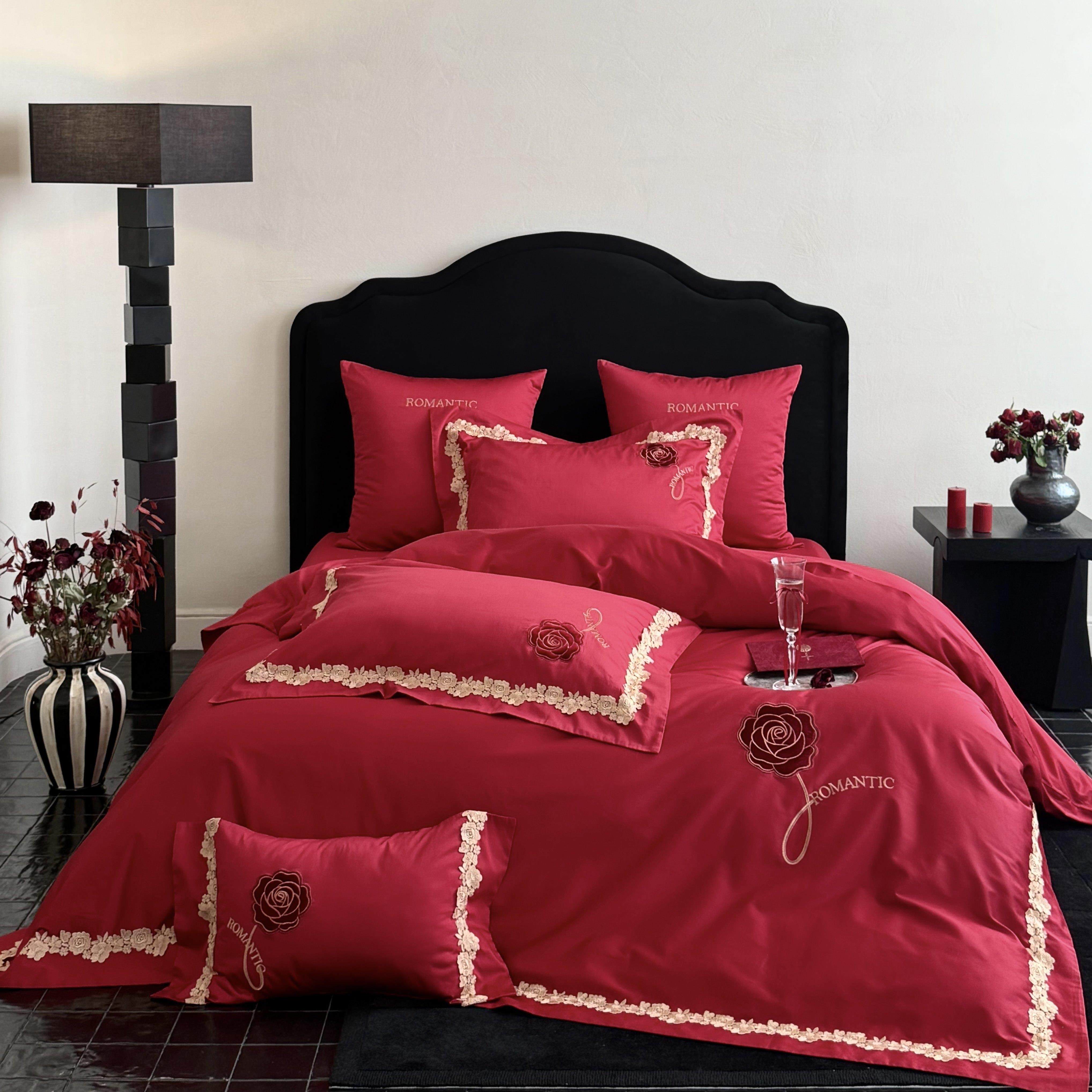 用公主风婚庆结床上品四件套大色刺绣被套床单婚陪嫁56965ooo婚房