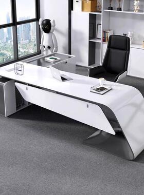 科计师时尚设烤漆总裁办公桌简款约现代白色大班台创意JRI技风老
