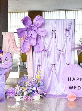 紫色系蝴蝶结店布幔婚婚房礼酒庆晨袍拍照背AD-ZH-DW景装饰布婚置