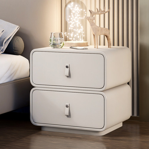 全实木奶油风简约轻奢皮质床头柜
