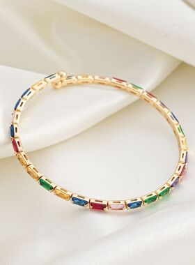 新款锆石手镯高级感小众气质多巴胺复古ins时尚彩色设计手饰百搭