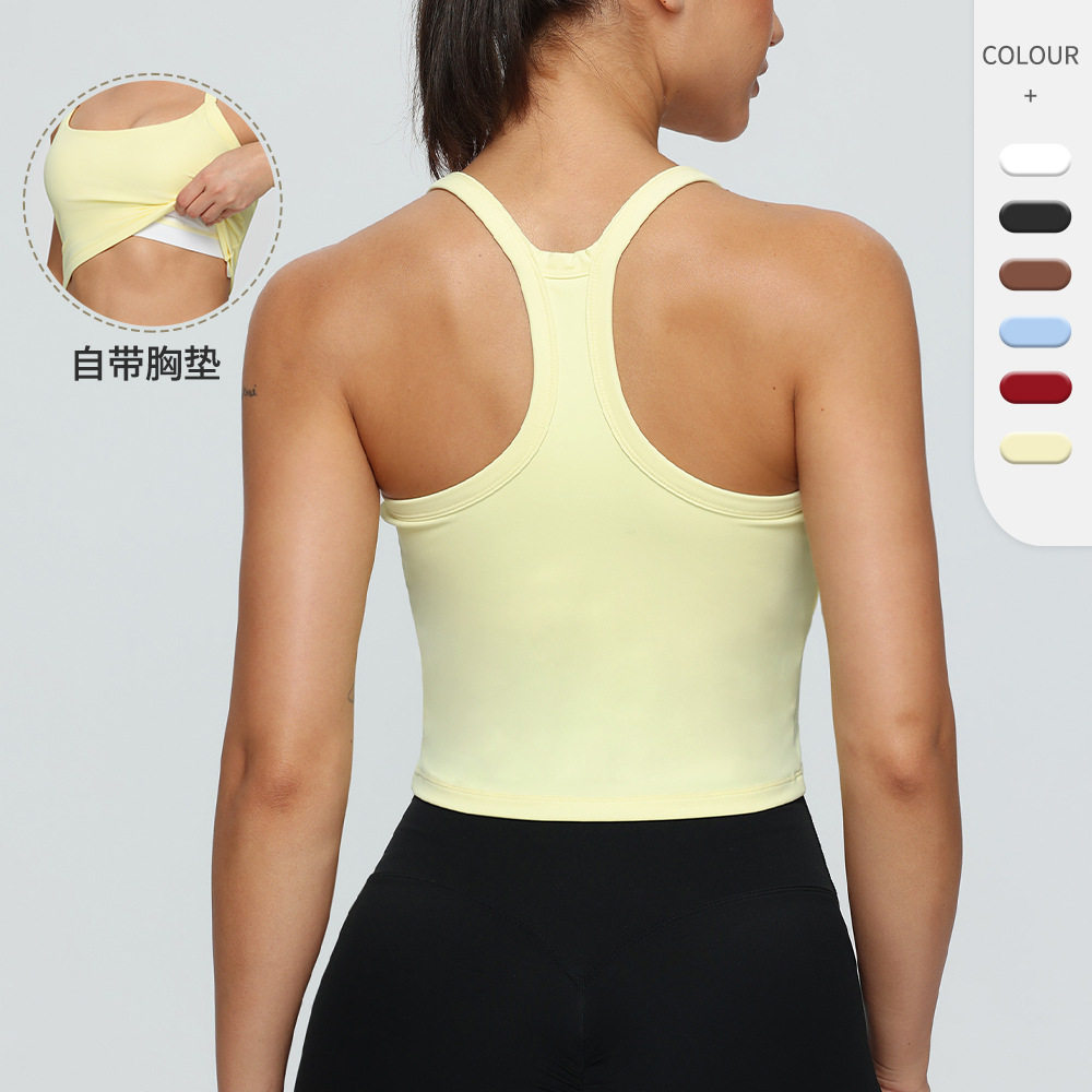 欧美瑜伽健身背心女带胸垫紧身工字运动背心速干防震跑步瑜伽上衣