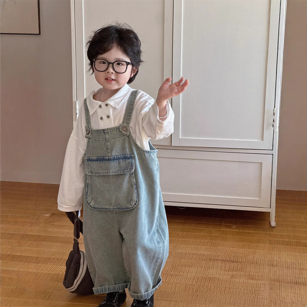 女童可爱卡通背带裤2025春秋新款女孩洋气百搭牛仔裤宝宝时尚裤子