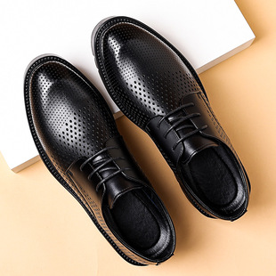 增高洞洞鞋男2025夏季厚底凉鞋商务内增高10CM透气增高镂空皮鞋潮