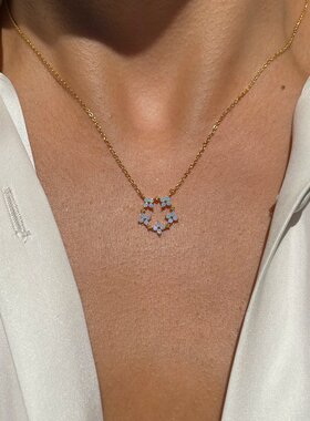 ins热款蓝色花朵项链铜镀18K真金保色首饰清新少女感吊坠女