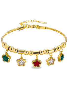 手链女欧美时尚小众气质简约镶钻五觉星串珠钛钢链条饰品手饰