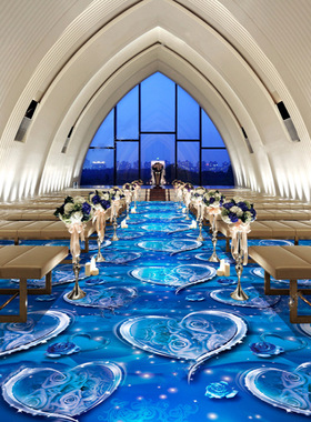 沃尔顿主题酒店地毯喜庆婚宴3d印花客房蓝色走廊过道电影院地毯